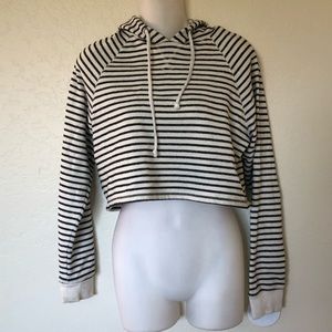 Cropped Black And White Striped Long Sleeve Hoodie